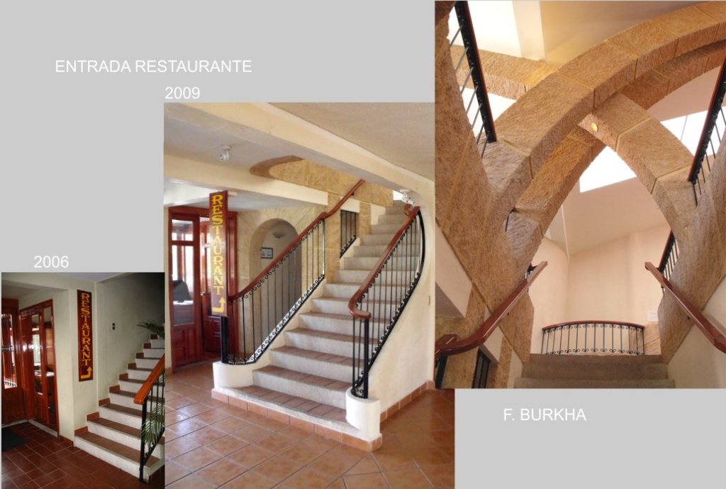 remodelación de la escalera de entrada al restaurante; meta - luminosidad y traer la atención sobre el acceso al restaurante.