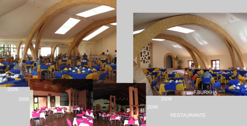 Remodelación del restaurante (nave principal); meta - luminosidad y agrandar el espacio liberando la zona central de sus pilares.