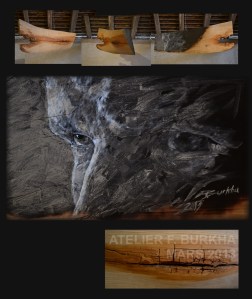 CENDRE  2013 acrylique et cendre sur cerisier 1/2    50/15/117 cm.